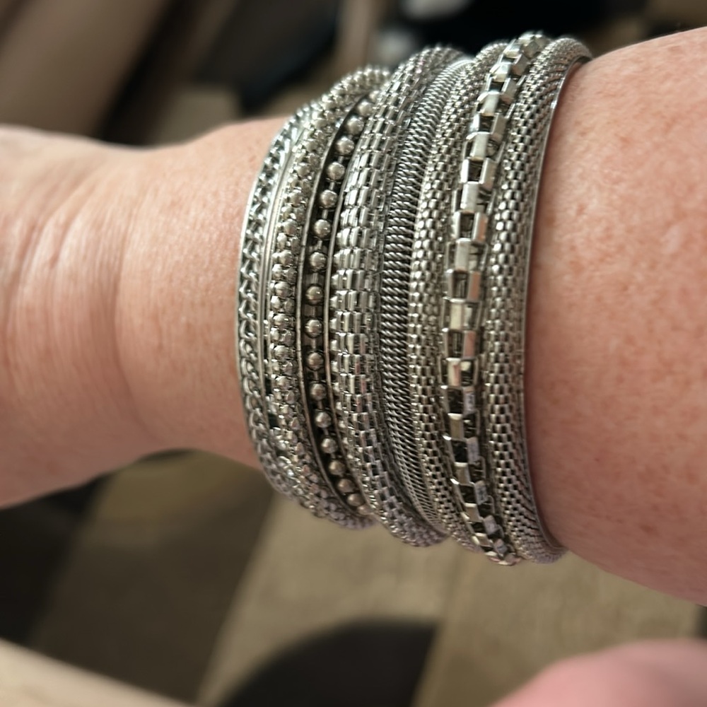 Eight Silver Bangles Different Styles - image 3